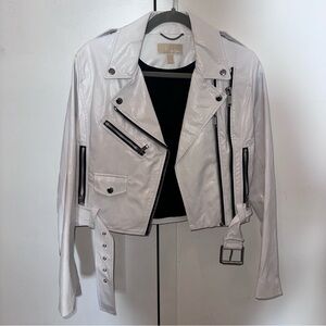 Michael Kors White Leather Biker Jacket